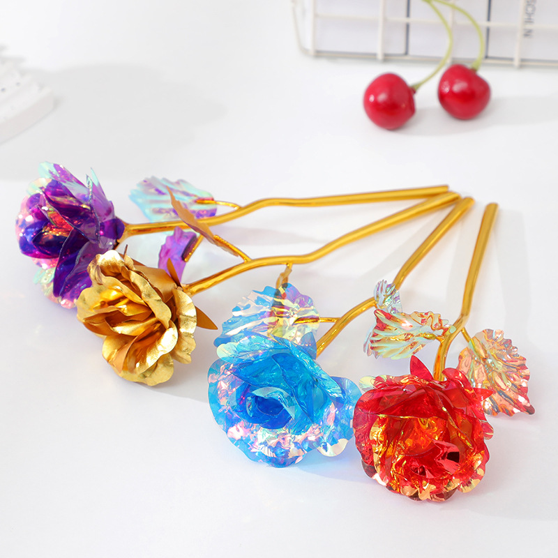 Кросс-граница цветные золотые фольга вечные цветы, искусственные розы, цветочные подарки для девушек и лучших друзей на праздниках