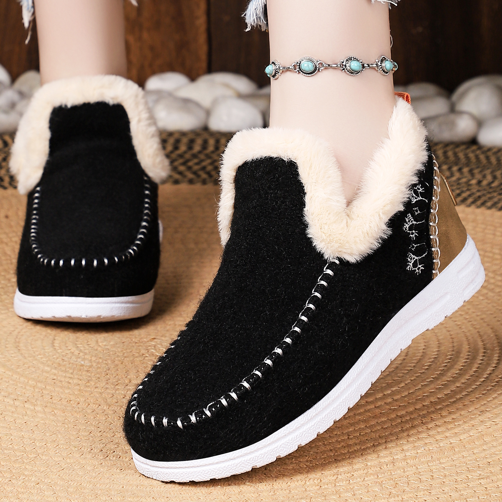 Shoes, Cotton Shoes, Winter New Cross-Border Women's Shoes, Velvet Thickened Snow Boots, One-Leg Short Boots, Fashionable Warm Cotton Boots