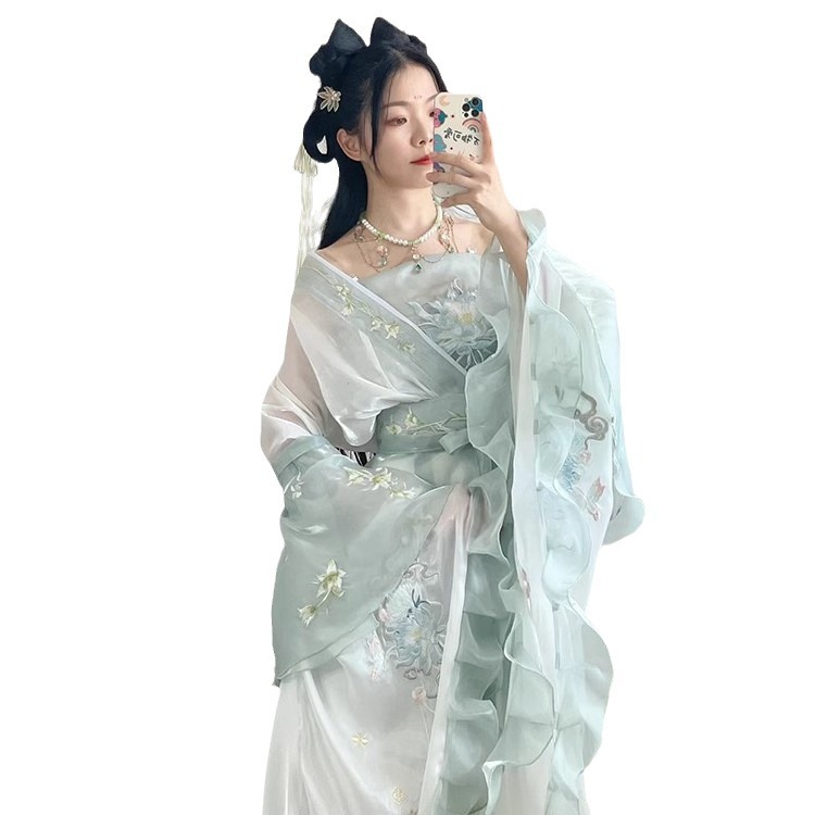 Jieyou Original Han Dynasty Han Dynasty Women's Southern and Northern Dynasties Embroidered Suit Wei and Jin Large-Sleeved Underskirt Waist-Length Autumn Style Super Fairy