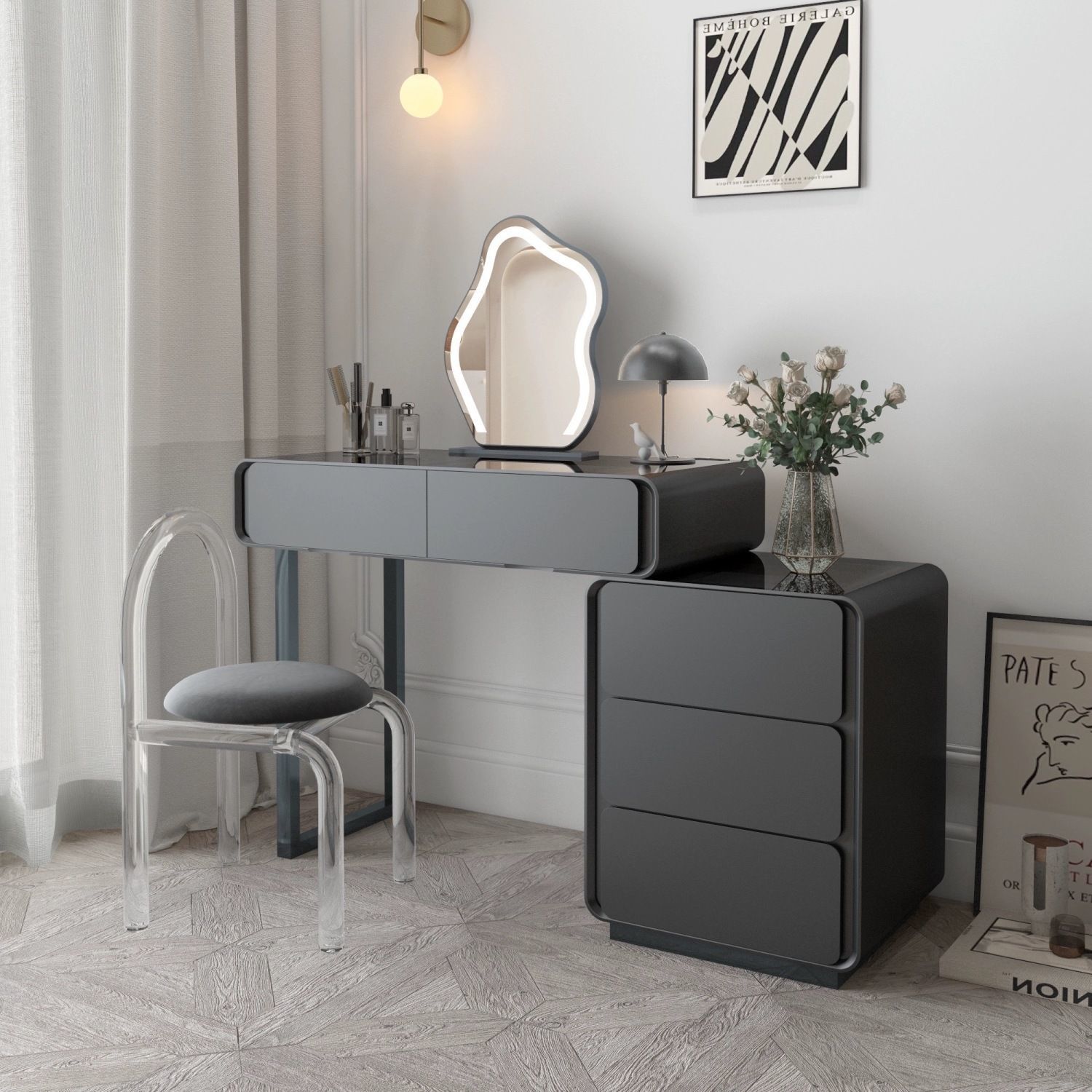 New Room Cream Ins Style Solid Wood Slate Dressing Table Modern Simple Bedside Storage Cabinet Drawer Cabinet Two-In-One