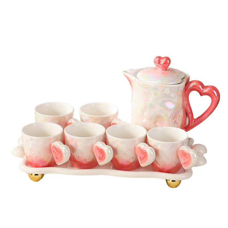 Creative Household Ceramic Set, Love Water Cup, Water Kettle, Newlywed High-Looking Tea Set, Water Set, Gift Girl Teapot