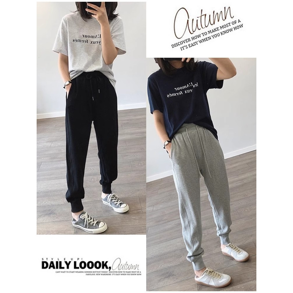 2024 Pants Men's Spring and Autumn Cotton Sweater Pants Straight-tube Loose-fit Foot-binding Summer Casual Sports Trousers for Men and Women