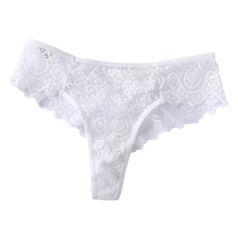 Ladies underwear transparent hollow pattern t pants sexy lace underwear cotton crotch plus size thong Amazon wholesale