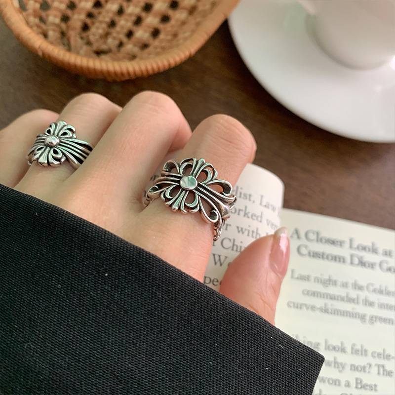 Lanzhi 925 Sterling Silver Ring, Personalized Punk Exaggerated Design Jewelry, Hip-Hop Open Ring, Non-Fading Niche