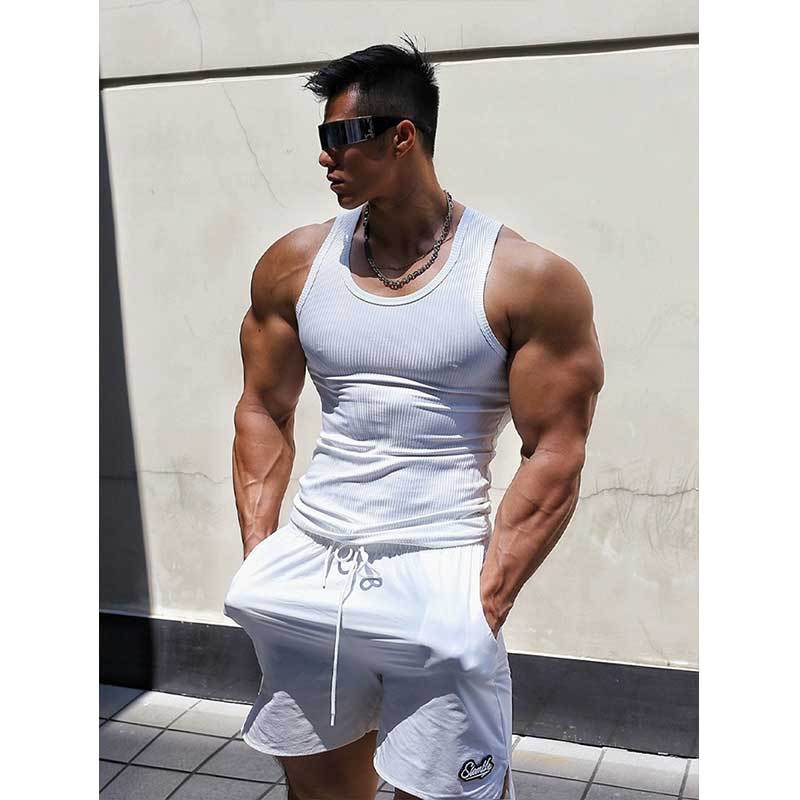Summer New Ice Silk Vest Coarse Thread Fitness Elastic Sports Slim I-Shaped Sweat-Absorbent Muscle-Showing Base Trend