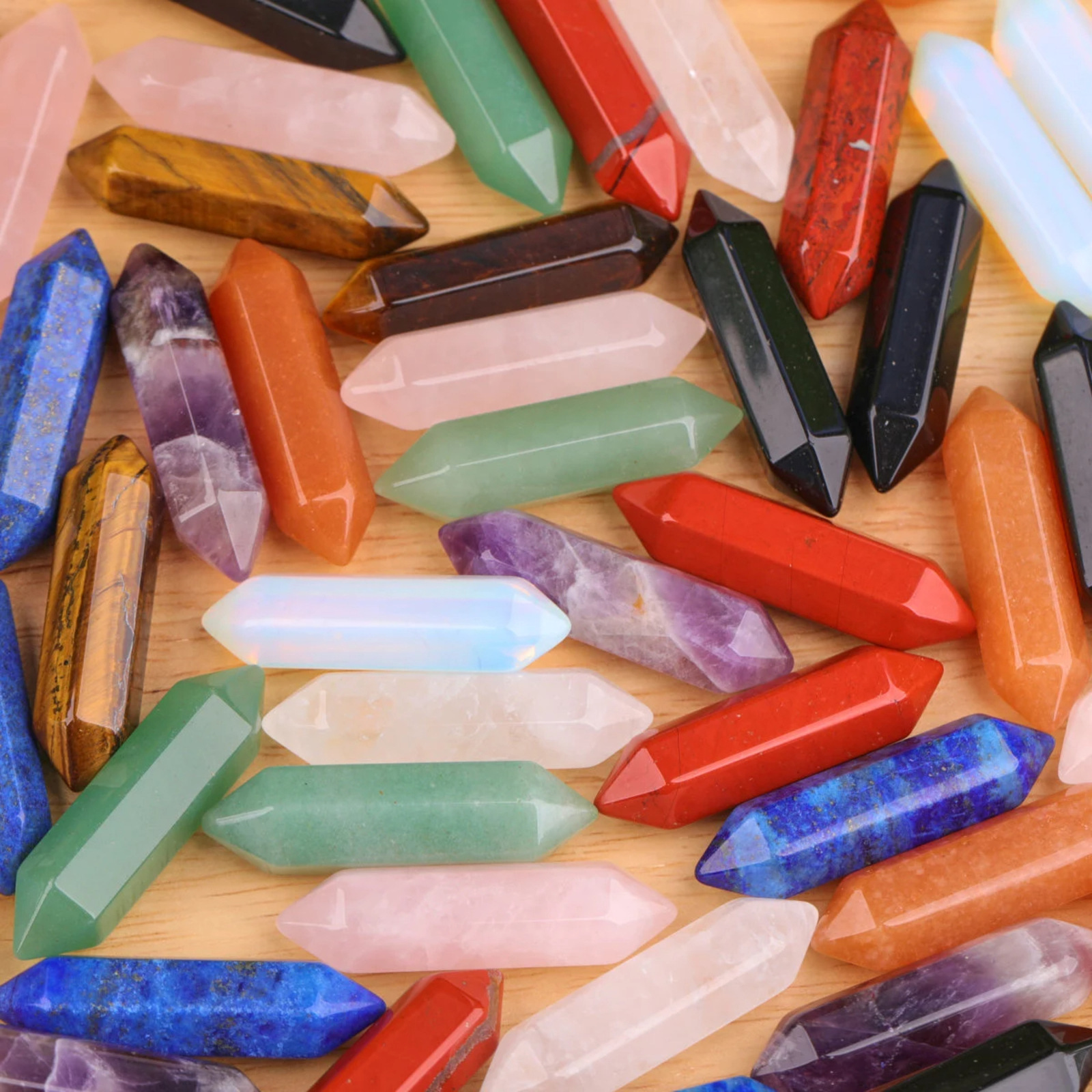 Cross-border Hot-selling Crystal Hexagon Pendant Naked Stone Natural Crystal Raw Stone Polished Double Pointy Hexagon Pendant Wholesale Jewelry