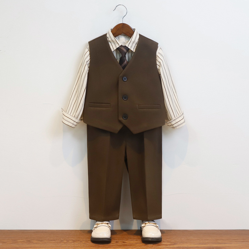 Children's Suit suit Autumn and Winter New British Plaid Small Suit Coat Boy's One-year-old Flower Boy Host Performance Coat