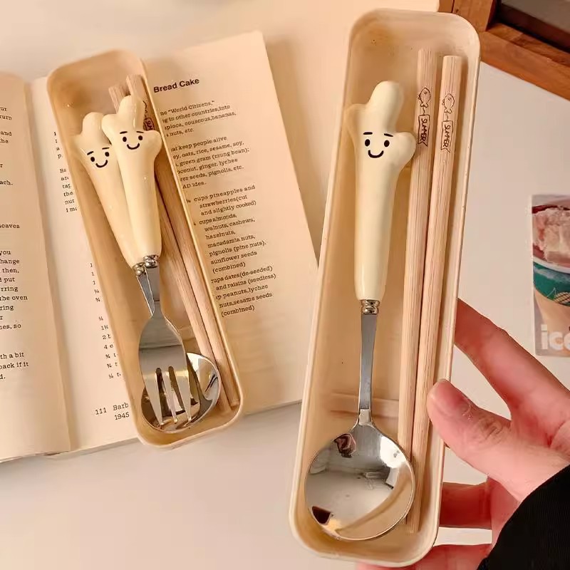 Керамическая ложка и палочки для личного использования, милый столовый набор для студентов, портативные столовые приборы для выезда на природу