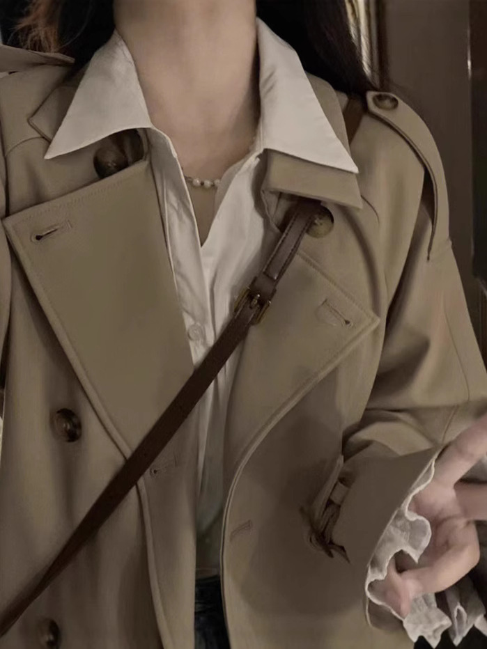 Korean Style Petite Trench Coat for Women 2025 Spring and Autumn New Korean Version Double-Breasted British Style Versatile Trench Coat for Women Trendy