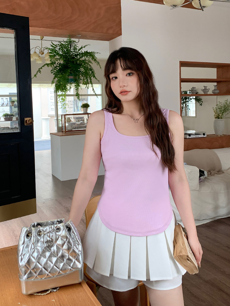 Slimming Large U-Neck Knitted Inner Camisole Women's Large Size Fat mm Covering Side Breasts Curved Short Bottoming Shirt 62861