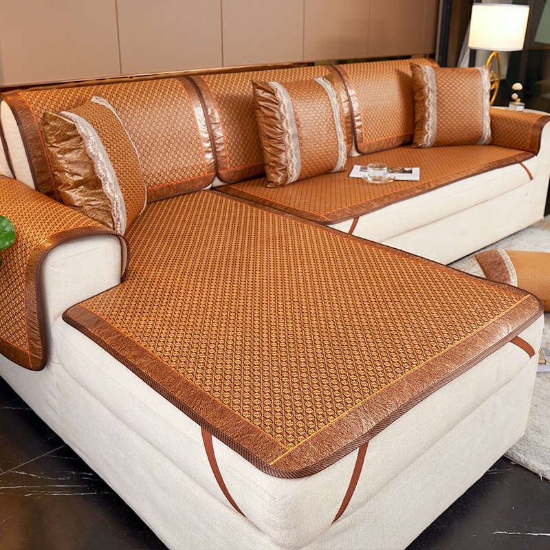 Новый летний ротанговый мат, подушка из льняного шелка, нескользящий универсальный чехол для дивана