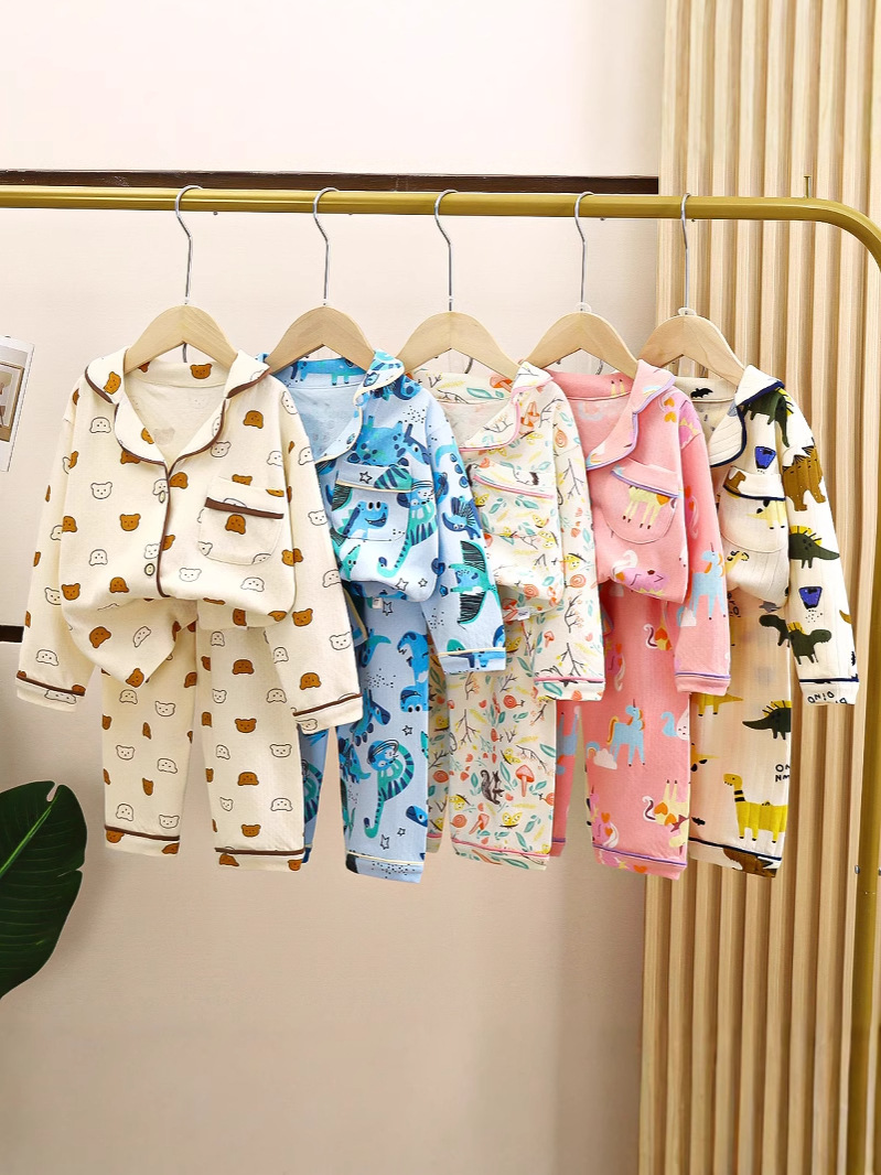 Хлопковые пижамы для детей весной и осенью, длинные рукава, костюм для мальчиков, свободные большие детские и девичьи вещи для кондиционирования