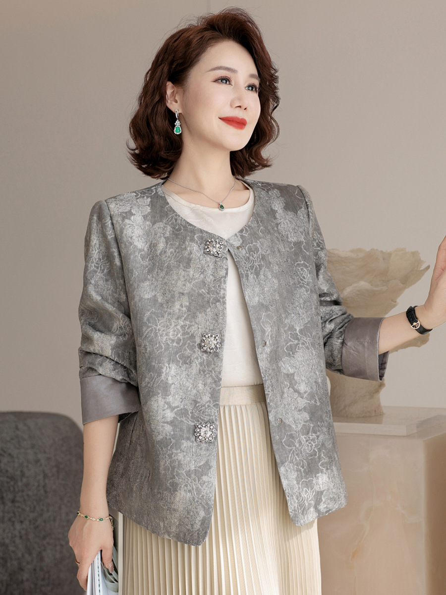 New Chinese Style Mother's Spring Jacquard Jacket Western Style New Style Lady plus size Middle-aged and Elderly Women's Spring National Style Top