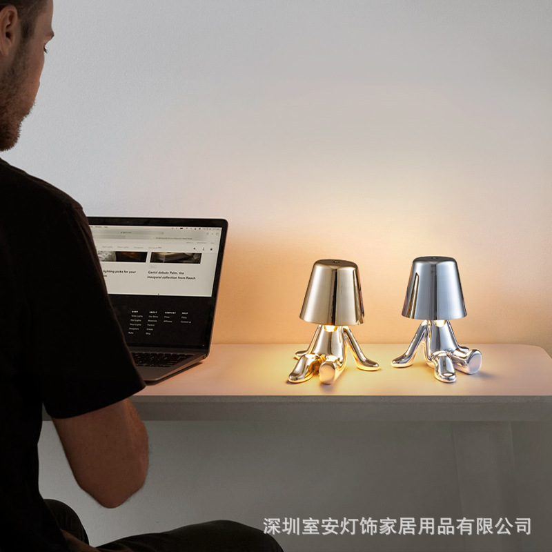Little Golden Man Rechargeable Table Lamp Thinker Creative Pat Lamp Modern Casual Rechargeable Night Light Ambient Light