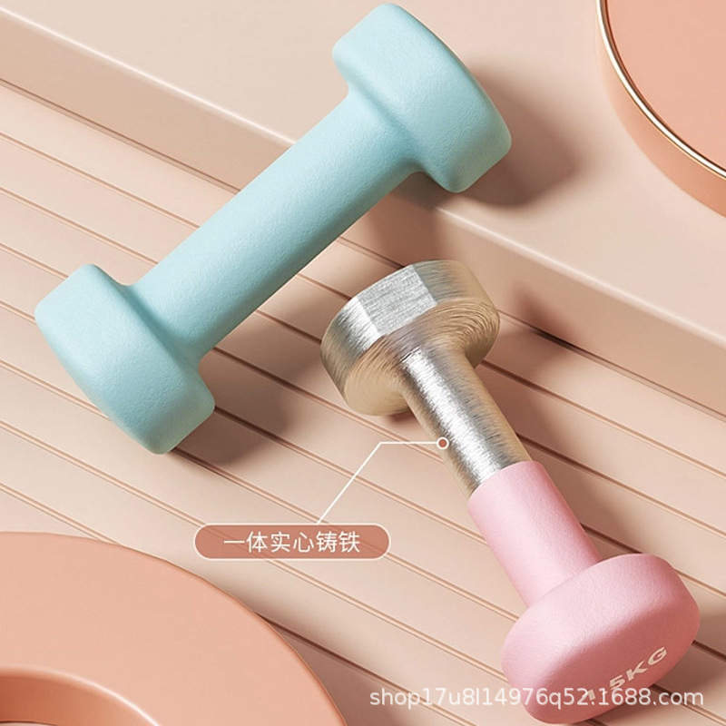 Yoga Fitness flat head frosted plastic dipping dumbbell men and women home exercise sports equipment solid cast iron dumbbell