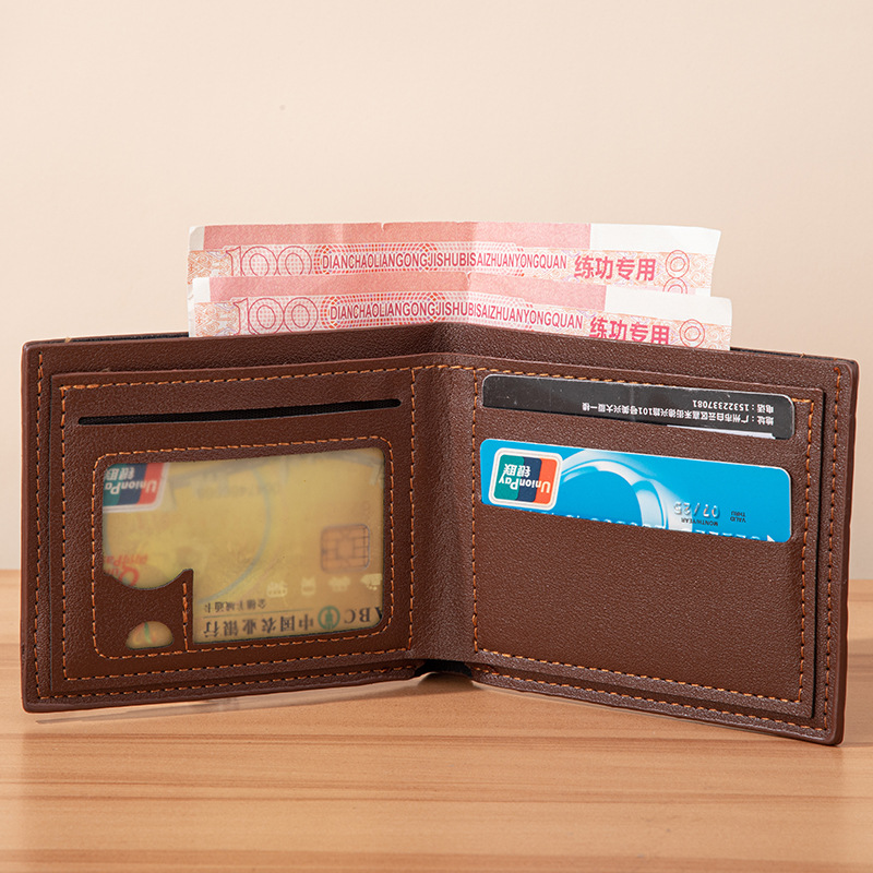 New Men's wallet men's short wallet youth fashion Plaid horizontal soft wallet large capacity multi-card wallet