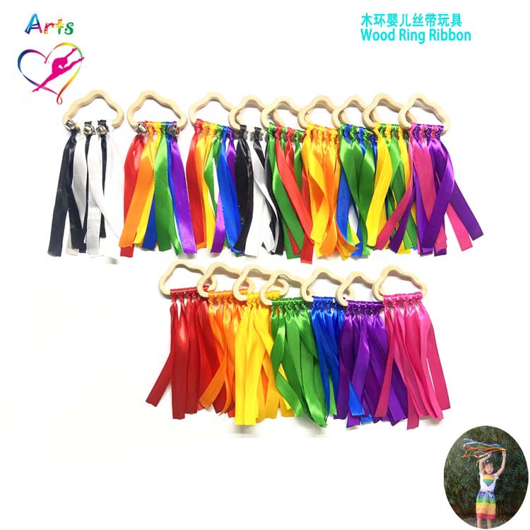 Cross-border Amazon Baby Toy Colorful Beech Wood Baby Teeth Ribbon Satin Rainbow Clouds Wood Silk Belt Ring