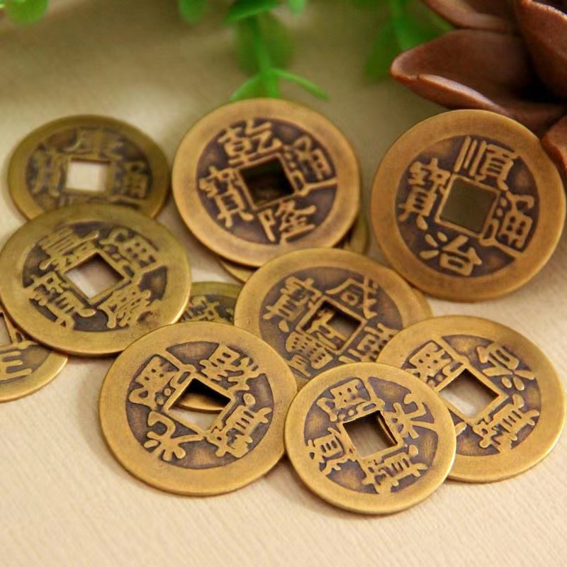 Real Copper Five Emperors Coins, Antique-Style Brass Loose Coins, Qing Dynasty Tongbao, Feng Shui Retro Chinese Knot Accessories Wholesale, Pure Copper