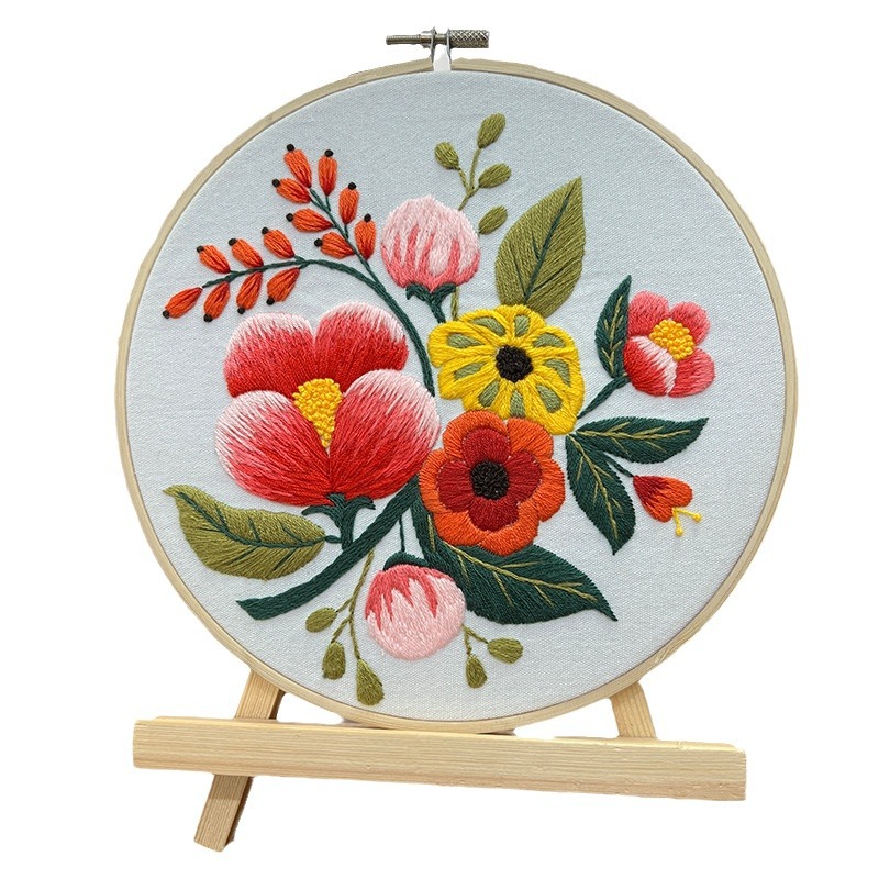 Flowers and plants embroidery hanging painting hand embroidery diy material bag Lu embroidery cross-border Amazon English needle and thread suit