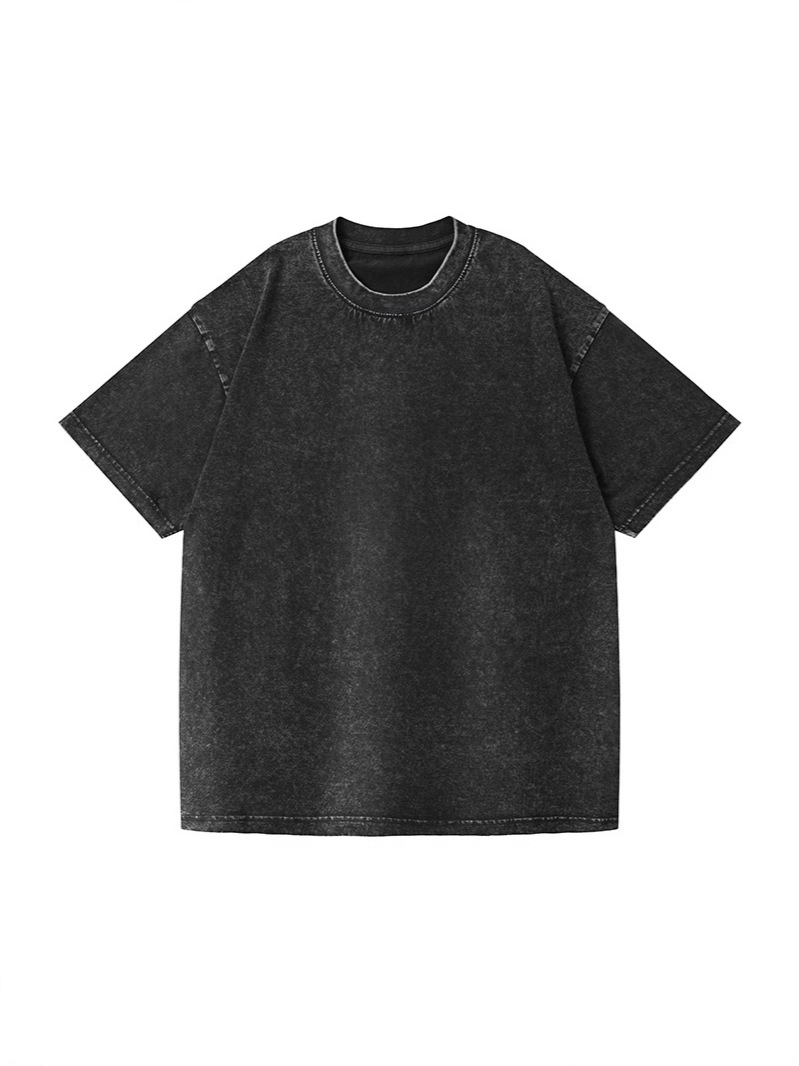 2025 Summer Men's Solid Color Top American Retro Washed Crew Neck Couple Style Casual Loose Versatile Half Sleeve