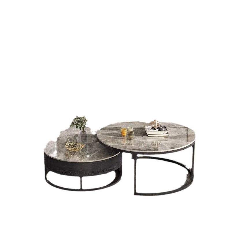Light Luxury Modern Simple Nordic Light Rock Plate High-end Coffee Table TV Cabinet Combination Household Small Apartment Round Table