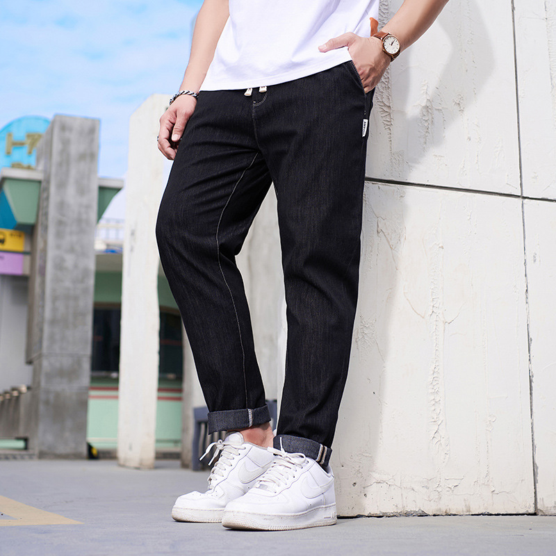 Z0002 | Модный бренд большие размеры летние тонкие средне-талиевые эластичные джинсы для мужчин прямые свободные