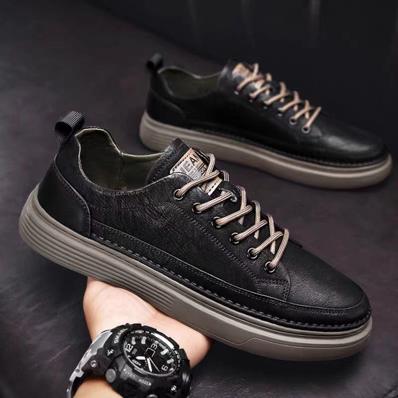 Men's Shoes Spring New Versatile Black Casual Leather Shoes Men's Low-Top Waterproof Anti-Skid Shoes Work Shoes