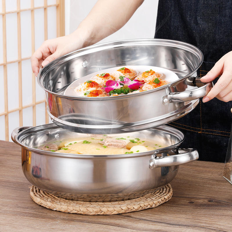 Steamer Stainless Steel Pot Thickened 28CM Steaming Soup Pot Binaural Factory Direct Supply Double Layer Soup Steamer Household Gift Pot