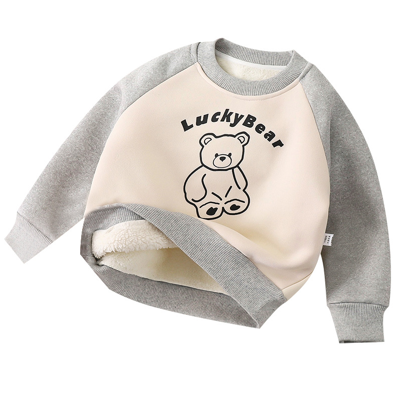 Boys' Sweatshirt Winter Children's 2024 New Cartoon Girls' fleece-lined Thickened Baby Warm Clothes Children's Clothing
