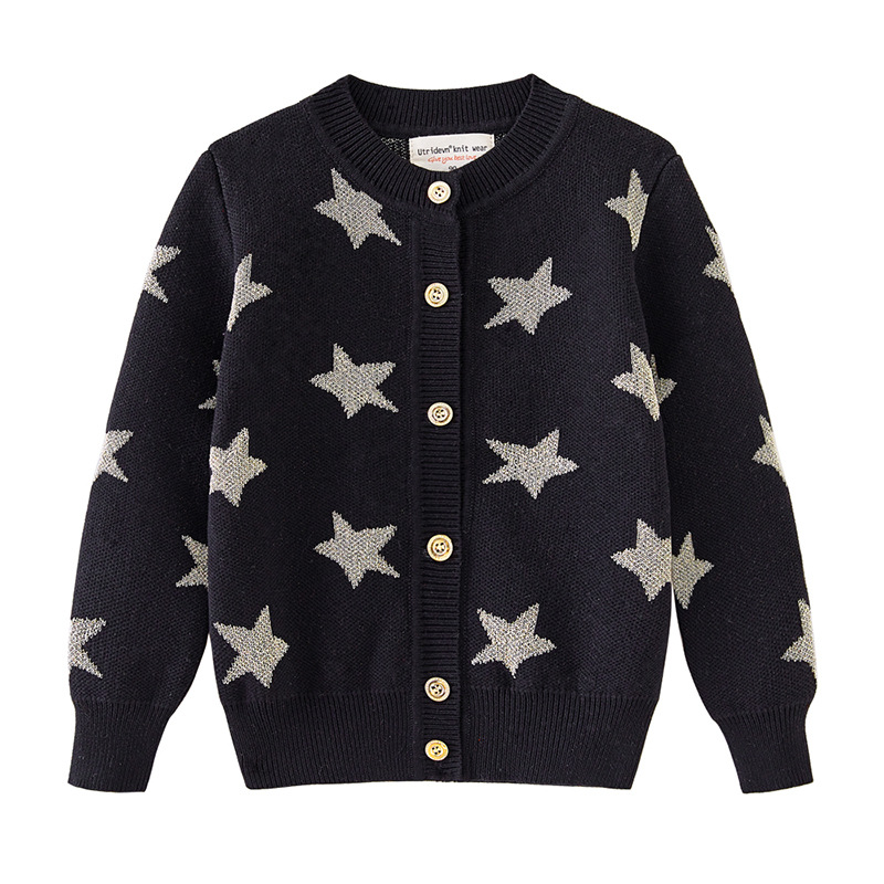 Children's Clothing 2025 New Spring & Fall Five-Pointed Star Jacquard Kidsren's Sweater Cardigan Outwear Thickeneded Girls' Knitted Cardigan