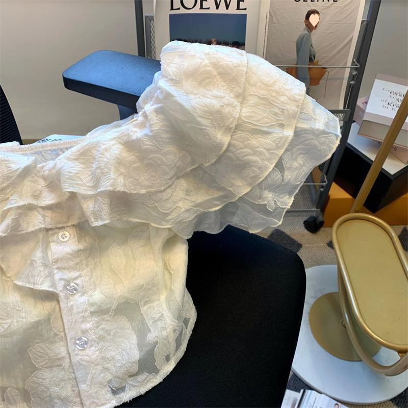 French Ruffled One-Shoulder Shirt for Women, Summer Hot Girl's Waist-Cinching Flying Sleeves, Chest-Wrapped Shirt, Short Style, Elegant Top