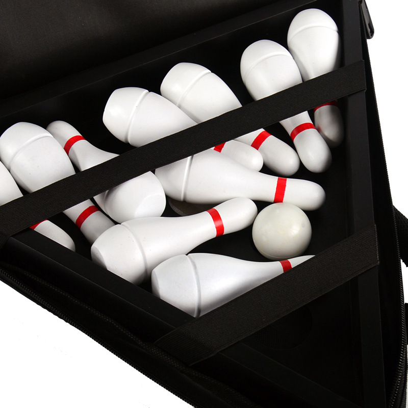 Solid wood bowling suit game set with shuffleboard table with handbag