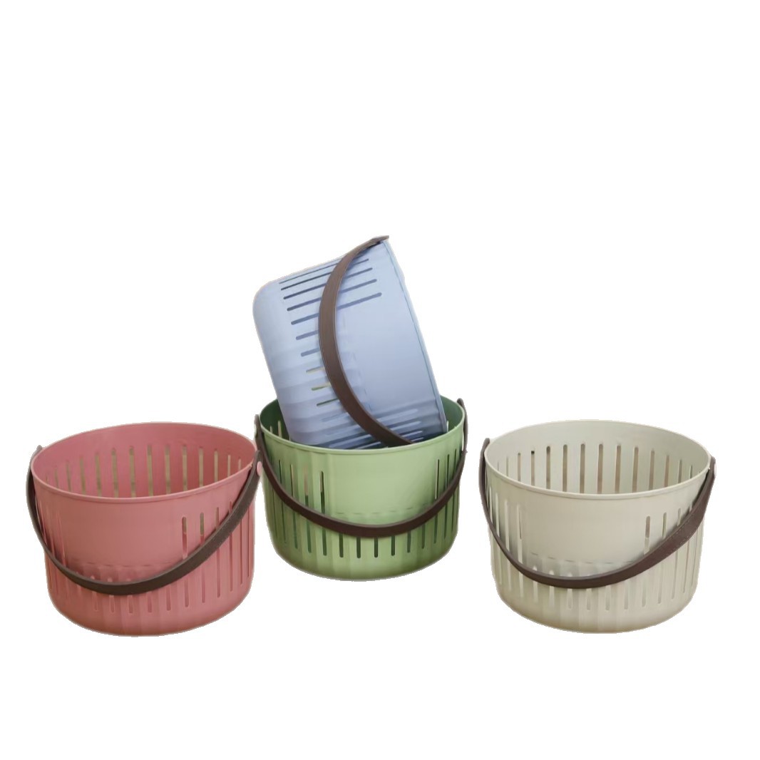 New Round Leather Handle Bath Basket Household Toiletries Storage Basket Cosmetic Storage Basket