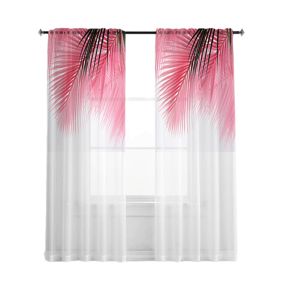 Jit Shipping Cross-Border Exclusive Factory Direct Sales Nordic Digital Printing Processing Pink Palm Leaf Curtains and Screens