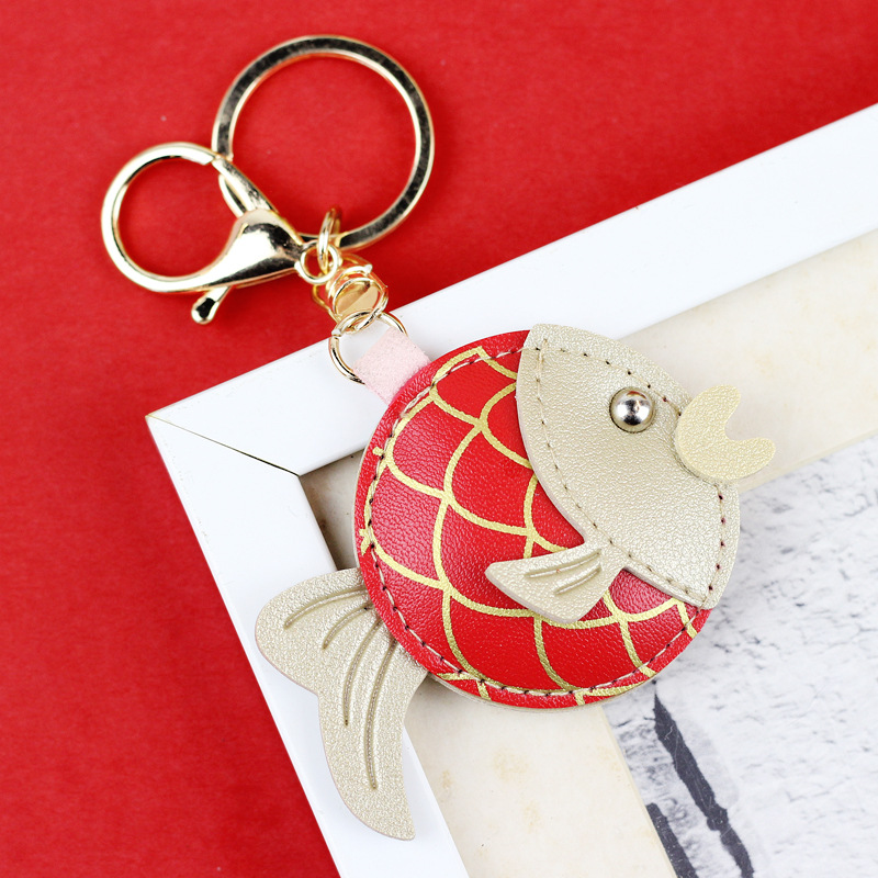 New PU Leather Car Keychain Creative Gift Keychain Cute Bag Hanging Year after Year Fish Personalized Gift