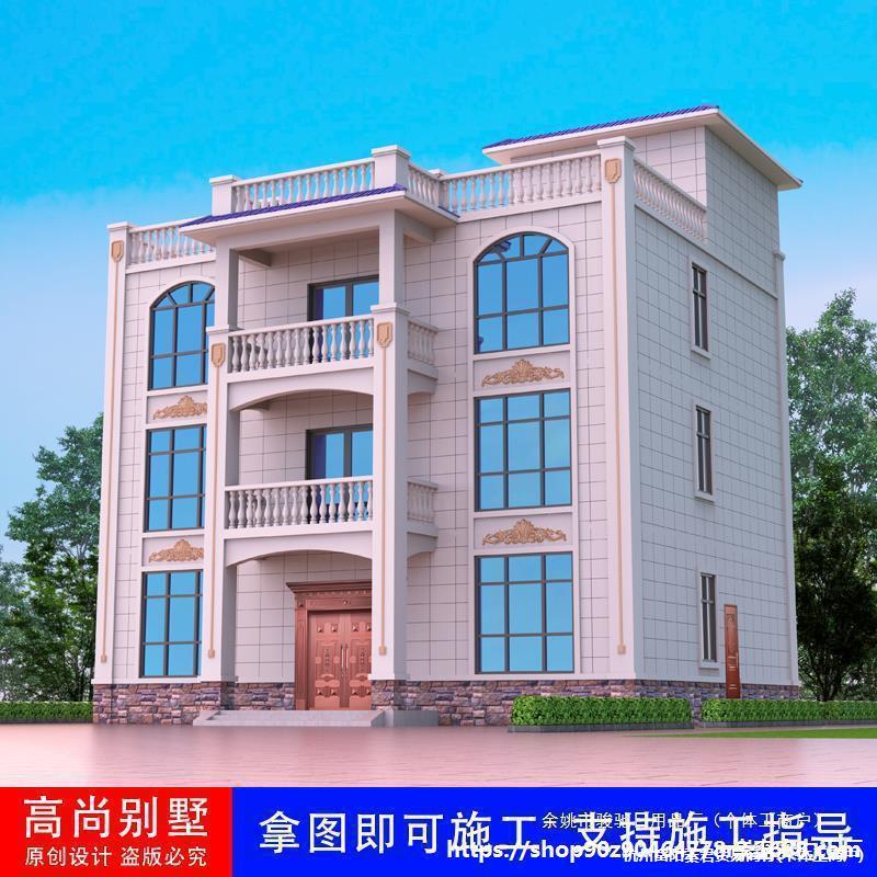 Чертежи трехэтажной и полутораэтажной виллы, простой европейский стиль, самостроенный дом, полный комплект проектирования