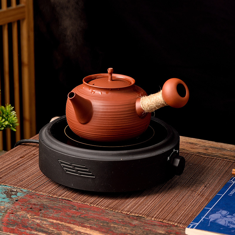 Chinese-style Heat-resistant Chaoshan Red Mud Purple Sand Carbon Stove Sand Pot Encircled Furnace Boiling Tea Coal Carbon Stove Boiling Water Zhu Mud Pot with Jumping Cover
