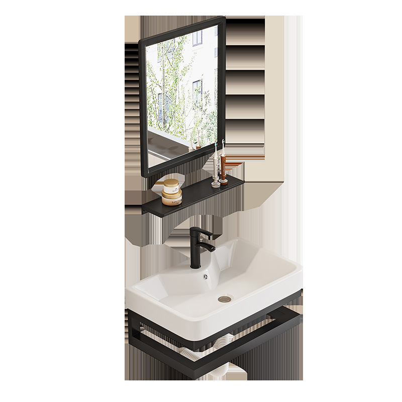 Wall-mounted wash basin integrated ceramic wash basin simple stainless steel bracket bathroom small apartment wash basin