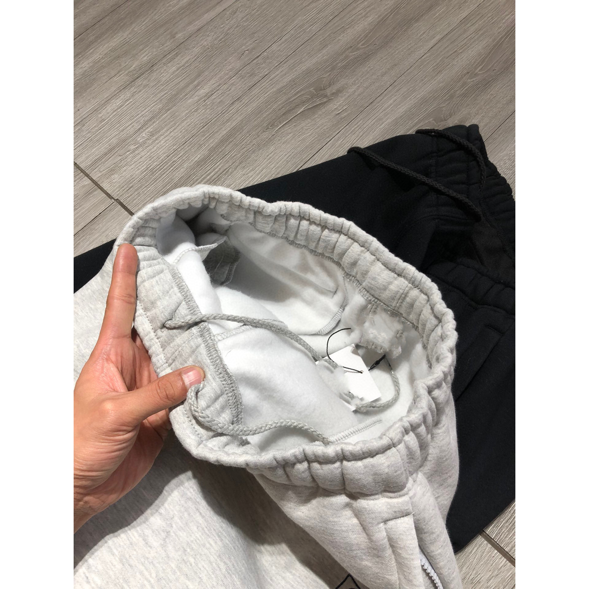 Nkxstty Joint Retro Fairy Pure Color Logo Embroider Fleece-Lined Thickeneded Brushed Leggings Sweatpants Pants Couple