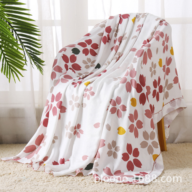 Japanese Printed Bamboo Fiber Blanket Double-layer Gauze Thin Ice Silk Blanket Nap Blanket Towel Blanket Air-conditioning Blanket Cool in Summer