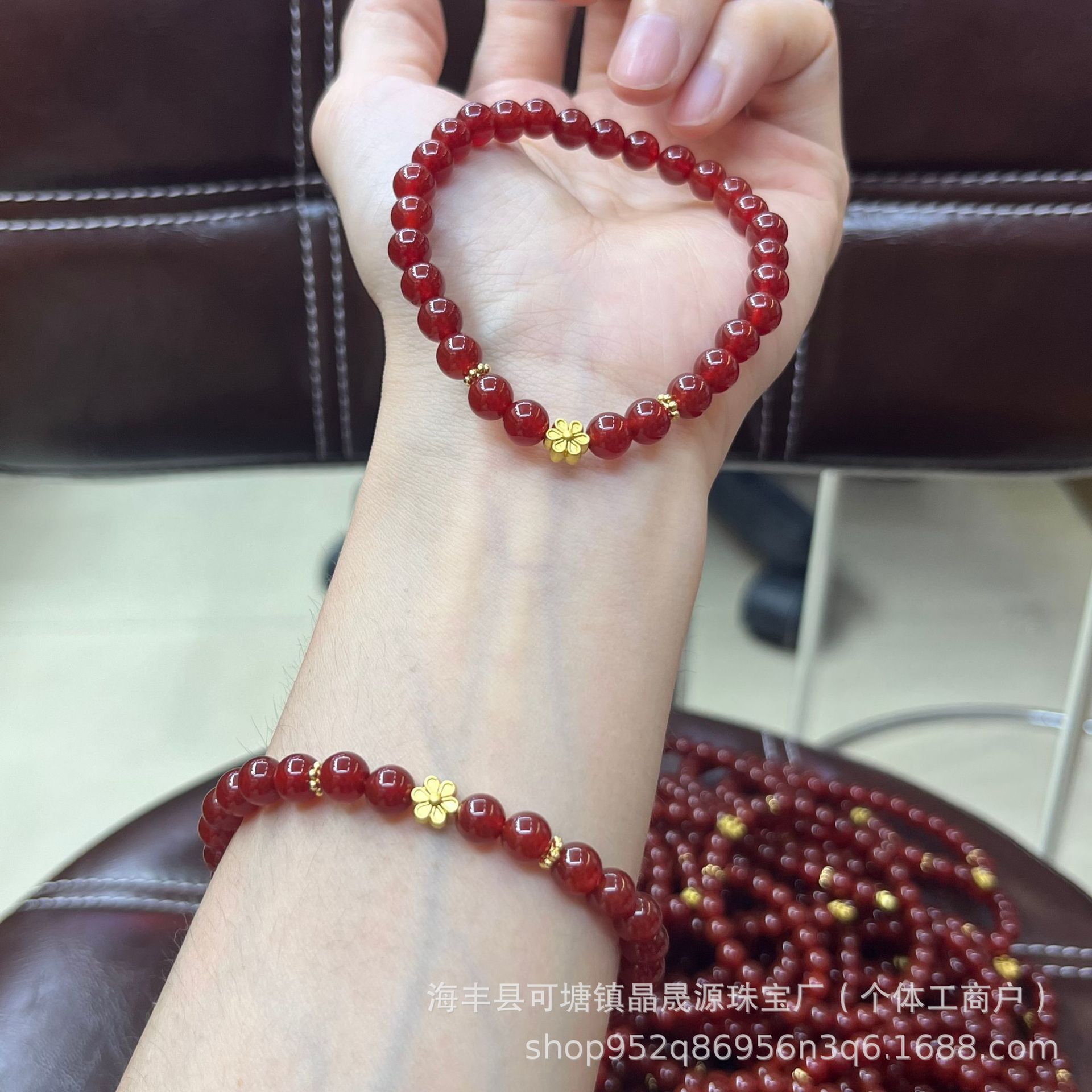 Natural Red Agate Bracelet Southern Red Bracelet with Flower Accessories Summer Original Design Online Celebrant Live Welfare