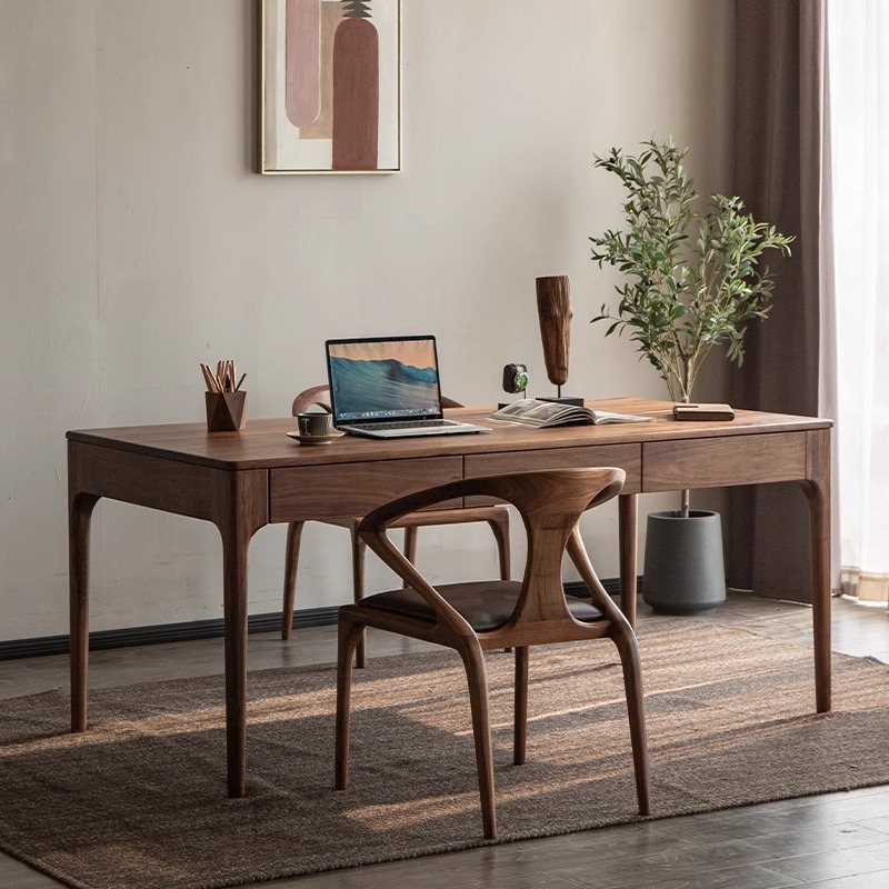 Black Walnut Solid Wood Desk New Chinese Style Rectangular Dining Table Drawer Workbench Retro Long Table Study Table