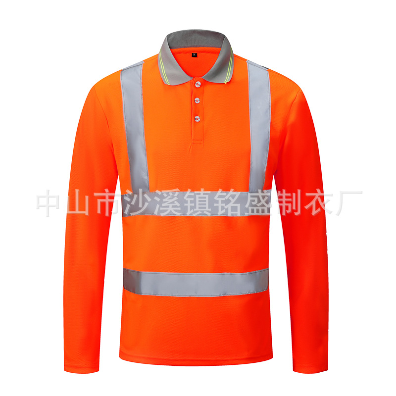 Quick-Drying Mesh Polo Shirt Road Construction Reflective Uniform Custom Sanitation Labor Protection Work Clothes Lapel T-Shirt Workwear