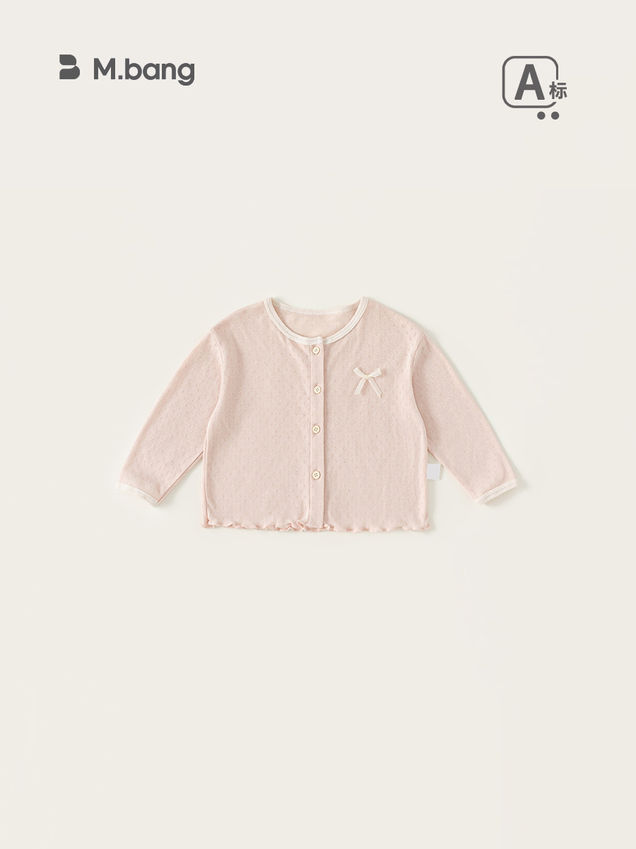 Bong Selected Baby's Summer Round Neck Top Girl's Long Sleeve Cardigan with Ear Edge for Baby Girl Sweet Bow Knitted Sweater