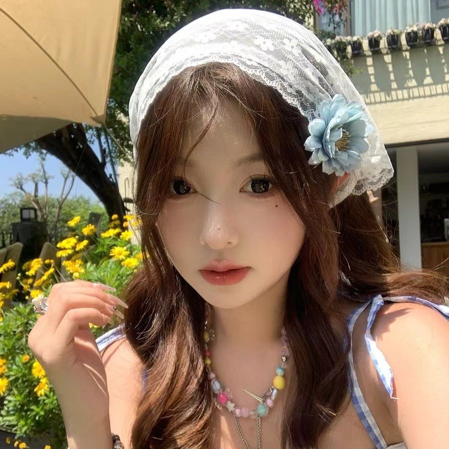 Lace turban triangle scarf fart curtain women's new 2025 apron and folded hem skirt curtain mesh waist towel