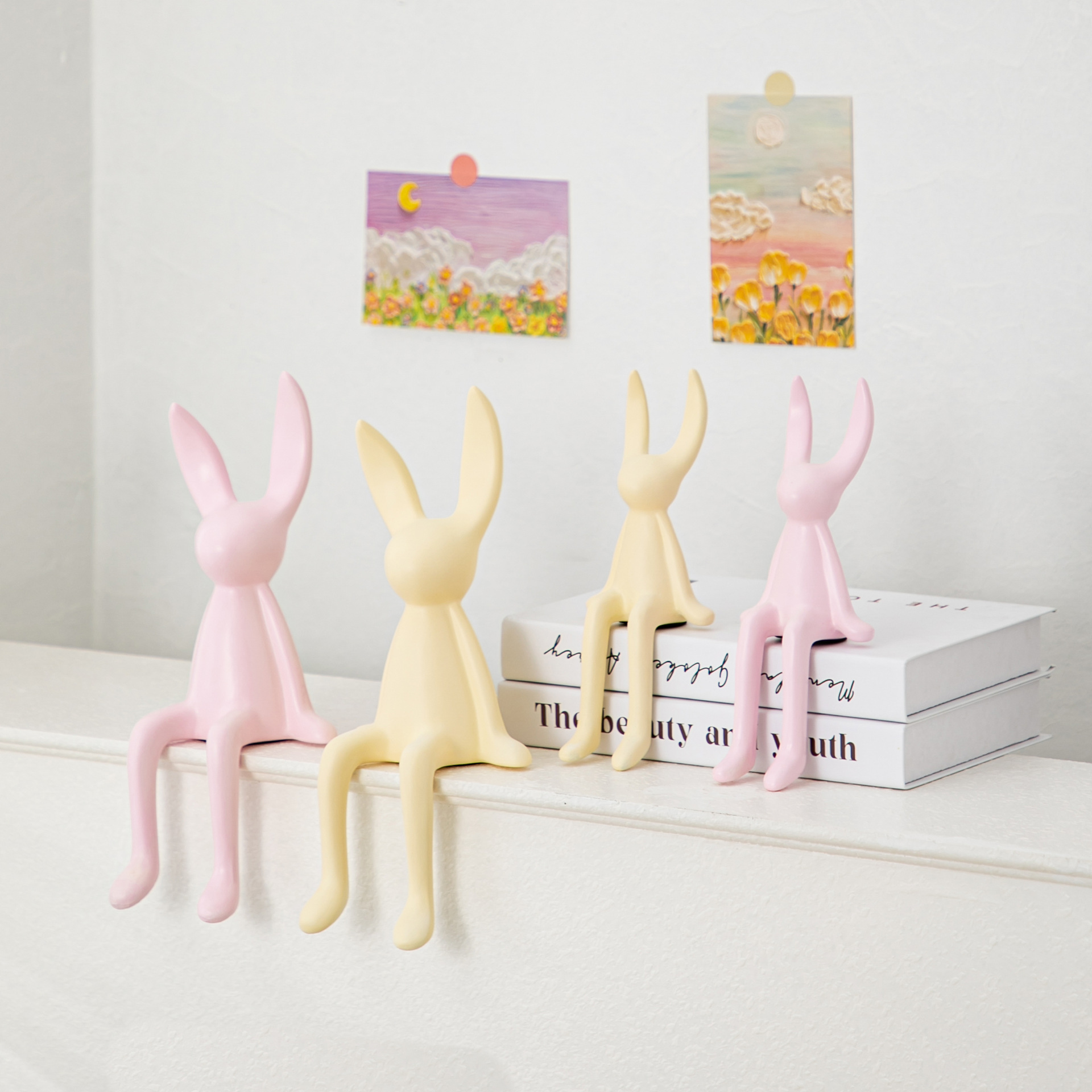 Macaron Creative Cartoon Sitting Posture Long Ear Rabbit Ornaments High-end Light Luxury Living Room TV Cabinet Wine Cabinet Entrance Decorations