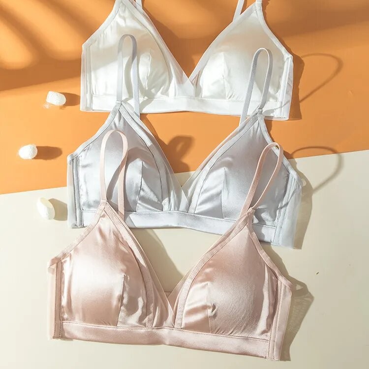 Бра без проволоки из шелка для женщин, французское нижнее белье из шелка, визуально уменьшающее грудь и предотвращающее обвисание