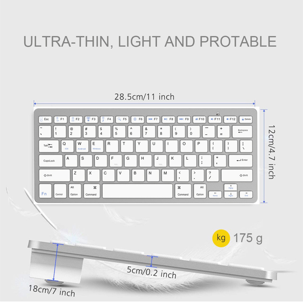 Manufacturer in stock promotion wireless keyboard tablet Bluetooth keyboard silver white English version