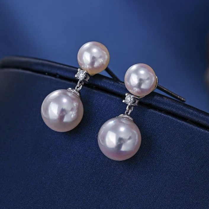 Platinum Pt900 accessories small fresh double beads zircon earrings with beads 6-7,9-10mm without beads