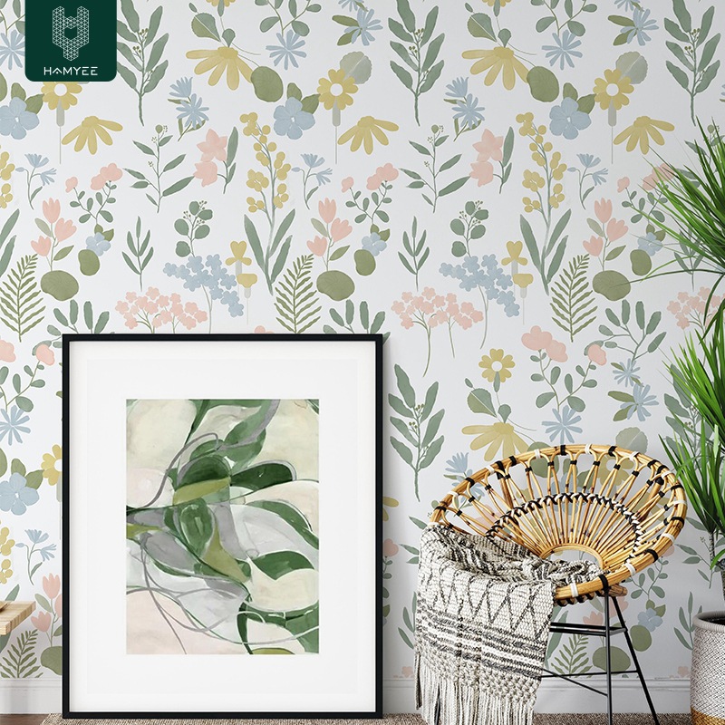 Dormitory stickers wardrobe ugly flower green plant wallpaper self-adhesive hotel bedroom wallpaper thickened waterproof wall cloth self-adhesive